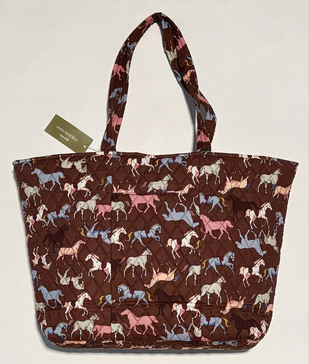 Vera Bradley Galloping Horses East West Tote Bag Brown Pink NWT